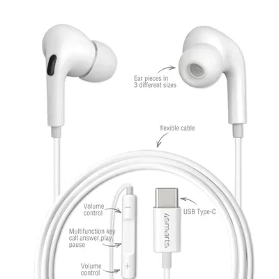 Zdjęcie produktu dla 4smarts Active In-Ear Stereo Headset USB Type-C Melody Digital Basic, Przewodowa, Połączenia/muzyka, 20 - 20000 Hz, Zestaw słuchawkowy, Biały