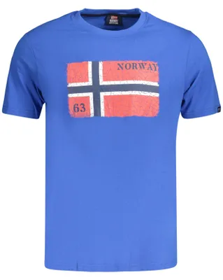 Image de T-shirt bleu à manches courtes pour homme, col rond et imprimé
