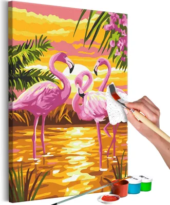 Zdjęcie produktu dla Obraz na włókninie według numerów - Rodzina Flamingów 40x60 cm Zwierzęta n-A-1574-e-a
