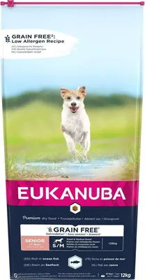Produktbild von EUKANUBA Senior SmallMedium Getreidefreies Fisch-Trockenfutter für Hunde 12KG