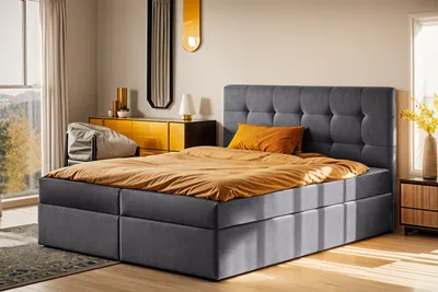 Produktbild von Kaiser Möbel Boxspringbett mit matratze und bettkasten, Schlafbett LUDANO stoff Noel Dunkelgrau 180x200 cm H2-Pocket