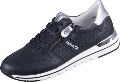 A single blue sneaker with silver accents and a white sole is shown against a white background.