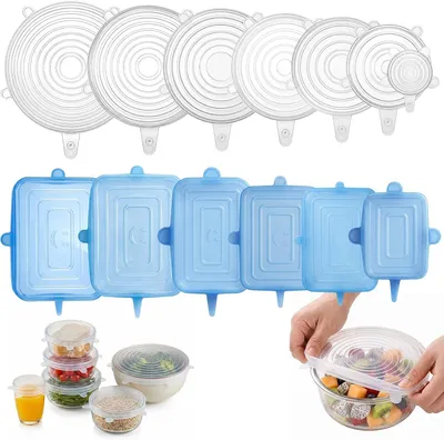 Produktbild von Silikondeckel Set 13-teilig, wiederverwendbar, transparent, für Küche
