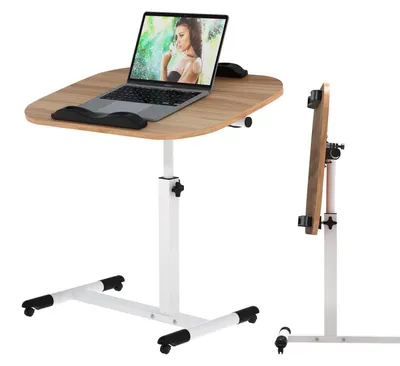 Image de Table d'appoint sur roulettes, réglable en hauteur, bureau informatique, mobile, pivotant, en bois, dimensions : 60 x 40 x 61-95 cm
