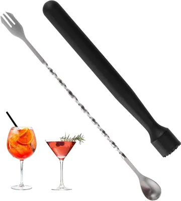 Cocktailstamperset aus Edelstahl mit Barlöffel, 2-teilig