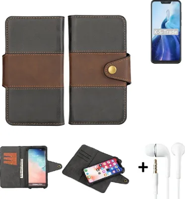 Produktbild von K-S-Trade Handyhülle Schutzhülle Bookstyle Wallet-Case kompatibel mit Cubot C20 + earphones Bumper rundumschutz schwarz-braun 1x