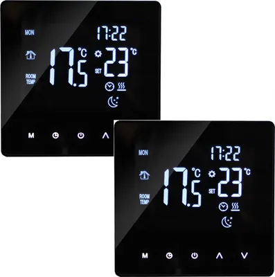 2X Digital Thermostat Raumthermostat für Warmwasserbereitung Programmierbare Temperaturregler fü Fußbodenheizung Innenthermometer Wandthermost,Schwarz