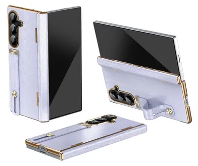 Collage of a phone case for a Samsung Galaxy Z Fold7 5G, showing different angles and its hand strap feature.