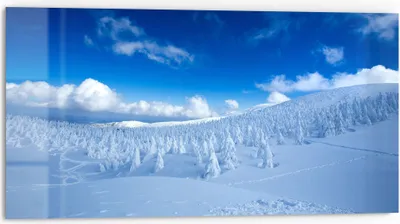 Produktbild von DEQORI Küchenrückwand Glas 80x40 cm 'Hochschnee Landschaft' Spritzschutz Bad Rückwand