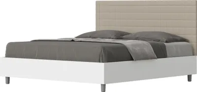Productafbeelding van ITYHOME - Bed met opbergruimte, 160x190 cm. Bedframe van es, wit. Hoofdeinde bekleed met kunstleer, in de kleur duifgrijs (Burmy)