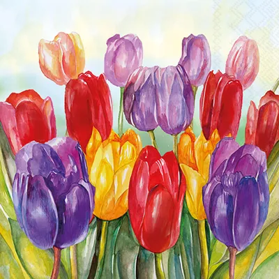 Produktbild von 20 Servietten Colourful Tulips - Gemaltes Tulpenfeld 33x33cm