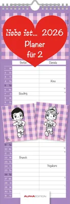 Produktbild von Alpha Edition - Liebe ist... Planer für Zwei 2026 - Partnerkalender 15×42 cm mit 2 Spalten, süßen Illustrationen & großen Schreibfeldern, perfektes Geschenk für Paare, gemeinsame Alltagsplanung