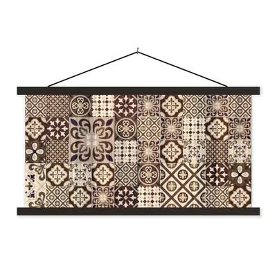 Produktbild von MuchoWow® Textilposter Retro - Muster - Braun - Abstrakt 120x60 cm mit schwarzem Rahmen - Dekoration Schlafzimmer