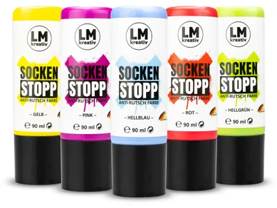 Produktbild von LM-Kreativ Socken Stopp Set 5 x 90 ml, bunte Mischung – Anti-Rutsch-Farbe
