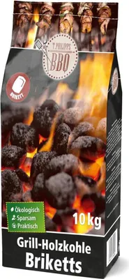Image de GJ Briquettes pour barbecue 10kg - Qualité premium avec une durée de combustion extra longue & une forte braise, sac XXL pour BBQ & grillades, paquet avantage 54 sacs (540kg)