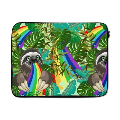 Produktbild von MuchoWow® Laptop Hülle 17 Zoll Laptoptasche Faultier - Regenbogen - Blätter - Muster - Zipper - Schutzabdeckung