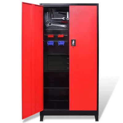 Immagine prodotto di vidaXL Armadietto porta attrezzi con cassettiera in acciaio 90x40x180 cm rosso e nero