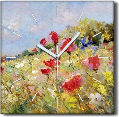 Produktbild von Coloray Hodiny Unikátní 30x30 cm  Tiché hodiny Pro obývací pokoj a kuchyň Nástěnné hodiny Plátno Černé ručičky hodin - Květiny krajiny
