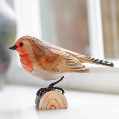 Image de WILDLIFEGARDEN Wildlife Garden WG4404 DecoBird Rouge-gorge - Oiseau décoratif en bois, sculpté à la main - Petits oiseaux européens