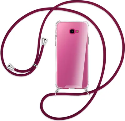 Produktbild von Handykette Backcover-Schutzhülle mit Band (Metall silberfarben) für Samsung Galaxy J4 Plus - dunkelrot