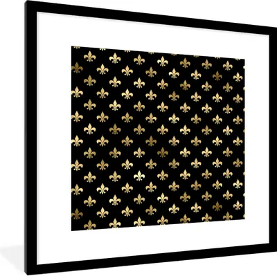 Produktbild von MuchoWow® Gerahmtes Poster Muster - Krone - Gold 40x40 cm - Poster mit Schwarzem Bilderrahmen Wandposter Rahmen Foto Bilder - Poster - Plakat im Rahmen