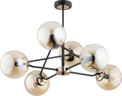 Zdjęcie produktu dla Lampa sufitowa czarna szklane mosiężne kule SAGITO 6xE14 10W ALF63081 Alfa