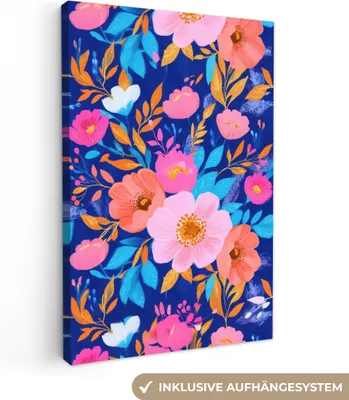 Obrázok produktu pre Obrazy na plátne 20x30 cm - Eklektické - Kvety - Modrá - Ružová, obraz Moderné, nástenné dekorácie, maľba
