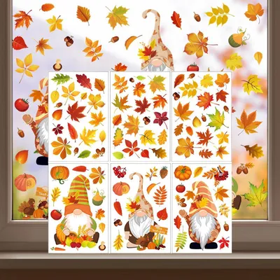 Image de Décorations de fenêtre d'automne, feuilles d'érable, lot de 6, dimensions 30x20 cm, réutilisables