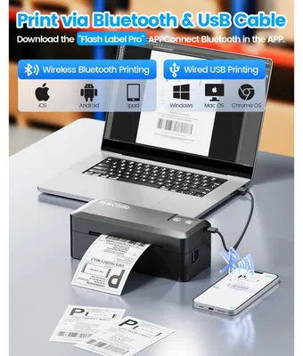 Produktbild von Thermodrucker Etikettendrucker Versandetikettendrucker - Bluetooth und USB - 4 x 6 Zoll - Schwarz