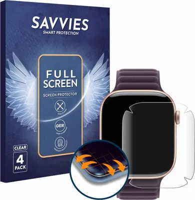 Produktbild von 4x Savvies Fullscreen Schutzfolie für Apple Watch Series 10 (42 mm) Displayschutz Folie Fullcover Klar Transparent