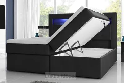 Produktbild von Boxspringbett Milano mit LED und Bettkasten Kunstleder Schwarz