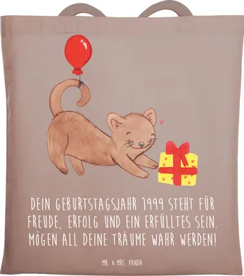 Produktbild von Mr. & Mrs. Panda Shopping Tasche 1999 Geburtstag - Braun Pastell - Geschenk, Einkaufstasche, Laptoptasche, Geburtstagsgeschenk, Glückwunsch, spezieller, Geburtstagsjahr