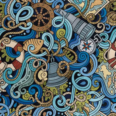 Productafbeelding van Koninklijke fluwelen stof, polyester, geschikt voor naaien - motief: zeegraffiti