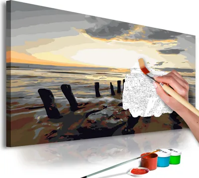 Immagine prodotto di Pittura con i numeri Spiaggia Mare 50x40 cm Set di pittura con cornice in legno su tela per adulti Bambini Dipinti a mano Kit fai da te n-A-0301-e-a