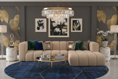 Image de Canapé d'angle en L Grand L 287 cm, tissu velours Salvador, beige, ? droite