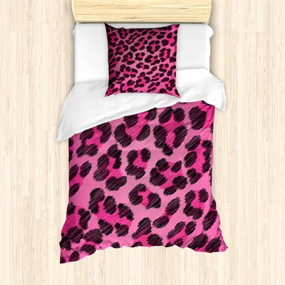 Produktbild von ABAKUHAUS Teen Zimmer Mantele, Vibrant Leopard-Haut, Milbensicher Allergiker geeignet mit Kissenbezügen, 135 cm x 200 cm - 80 x 80 cm, Magenta und Schwarz