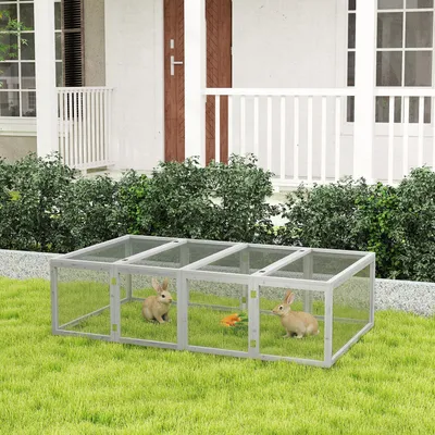 Produktbild von Freilaufgehege Kleintiere Tannenholz, Kaninchenstall Freigehege Meerschweinchen, Grau | 181 x 100 x 48 cm | 2 aufklappbare Deckel | 10 kg