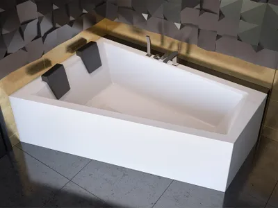 Produktbild von BADLAND Eckbadewanne Rechteck Badewanne Intima für zwei Personen LINKS 180x125 mit Acrylschürze, Füßen und Ablaufgarnitur GRATIS mit Kopfstützen
