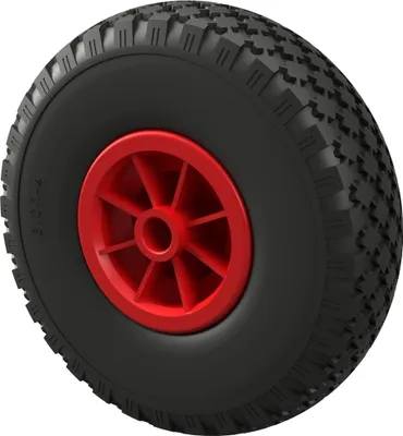 Immagine prodotto di 1 x Ruota in poliuretano Ø 260 mm 3.00-4 cuscinetto a strisciamento ruota del rimorchio volante per carrello manuale a prova di foratura, nero/rosso