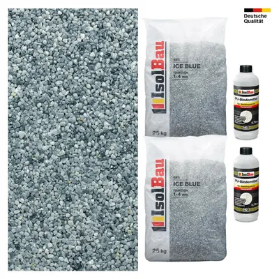 Steinteppich SET Ice Blue 1-4mm Marmorkies 50kg + PU-Bindemittel Set für 5m²