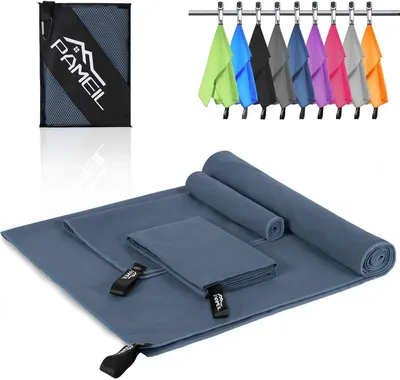 Produktbild von Pameil Mikrofaser Handtuch 3er Set Schnelltrocknend Saugstark Leicht mit Netztasche für Sport Reise Sauna Strand