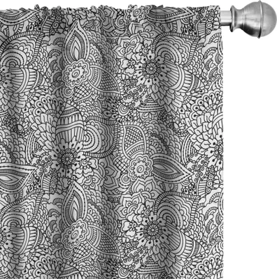 Produktbild von ABAKUHAUS orientalisch Vorhänge, Gardinen, Ethnisches kulturelles Muster des einfarbigen Entwurfs verwickeltes Mehendi wirbelt asiatische Blätter, 2 Stück 75 x 225 cm, Weiß und Schwarz