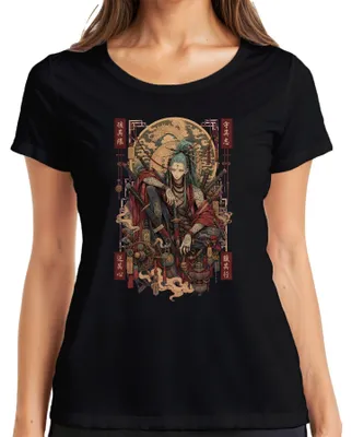 Produktbild von Samurai Ronin Katana Drache Japan Krieger Anime Tattoo Y2K Manga Damen T-Shirt, Schwarz, M