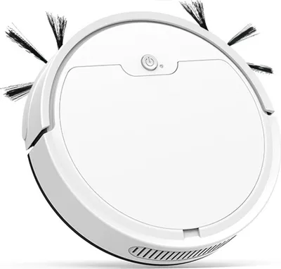 A white robot vacuum cleaner is shown from a slightly elevated angle against a white background.