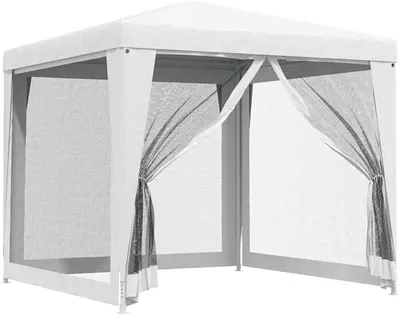 Produktbild von Pavillon Zelt Partyzelt mit 4 Netz-Seitenwänden 2,5 x 2,5 m Weiß, Gartenpavillon Stabil Gartenzelt für Strand Hochzeit Camping