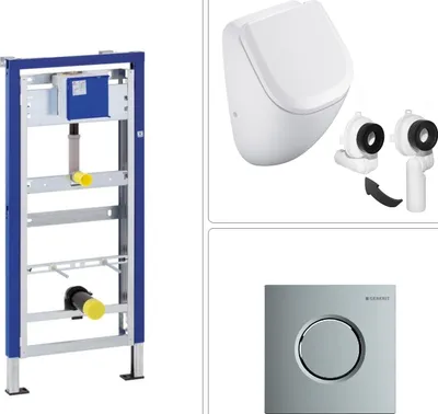 Produktbild von VIGOUR DERBY Urinal spülrandlos mit SoftClose Deckel und Geberit Zubehör, matt chrom