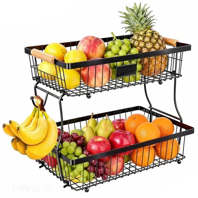 Obstkorb 2 Etagen, abnehmbar, schwarz, Metallgestell