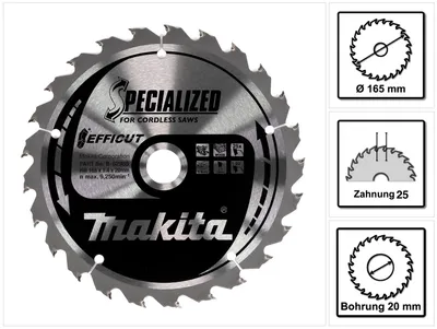 Immagine prodotto di Makita EFFICUT Lama per sega circolare per legno 165 x 20 x 1,4 mm con 25 Denti ( B-62985 )