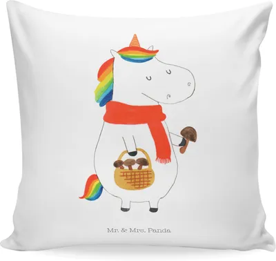 Produktbild von Mr. & Mrs. Panda kissen bedruckt Einhorn Pilz - Weiß - Geschenk, Pilze, Spruch, Polster, Unicorn, Polsterkissen, für sofa, Einhörner, Motivation, Deko, 40x40