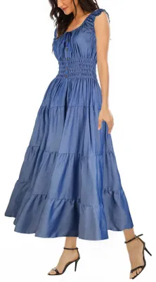 Produktbild von Damen Ärmellos Sommer Flowy Gedruckt Boho Maxi Langes Kleid Kleider für Hochzeit